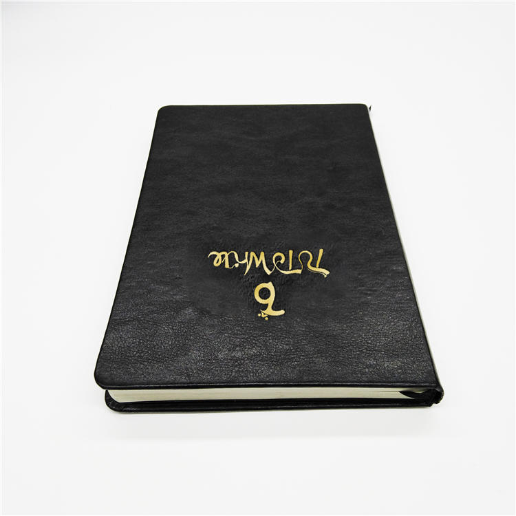 product-Dezheng-A5 gold foil hardcover book thread sewing pu leather custom black page notebook with-1