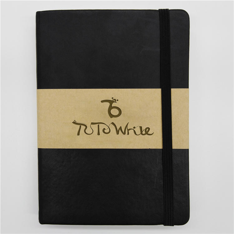 A5 A6 Custom Black Hardcover Pu Leather Notebook With Elastic Band