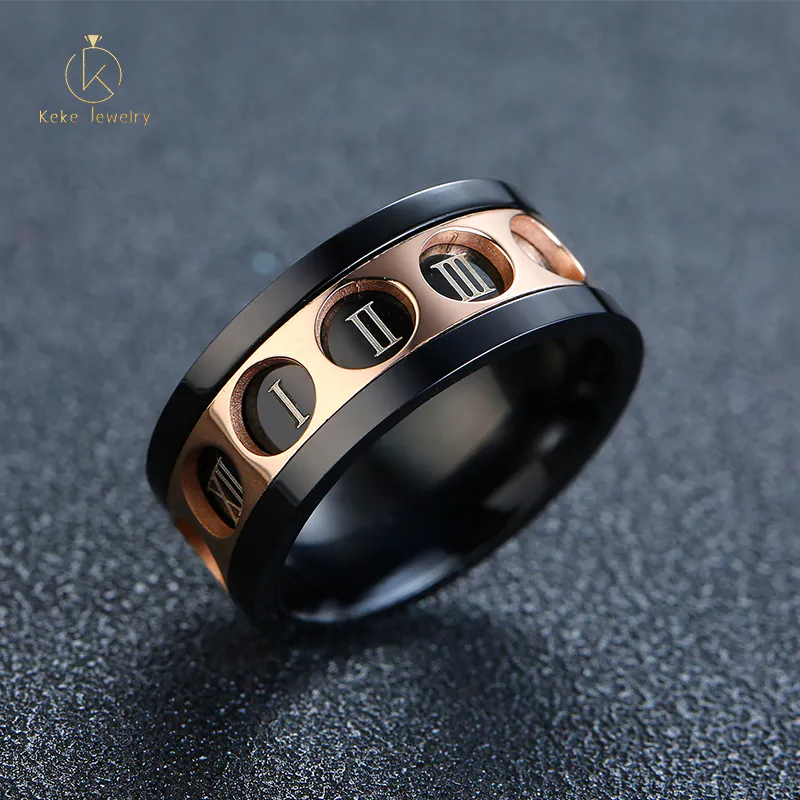 High-end custom Rose Gold Stainless Steel Rotating Roman Numerals Men's Ring R-494