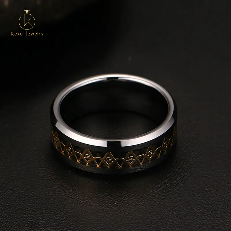 Wholesale Appearance Of Beautiful Tungsten Steel Masonic Men's Ring TCR-010G