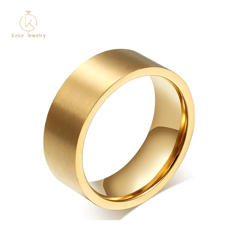 Factory direct Men's simple plating 18k gold ring titanium steel fashion engraving ring R-087