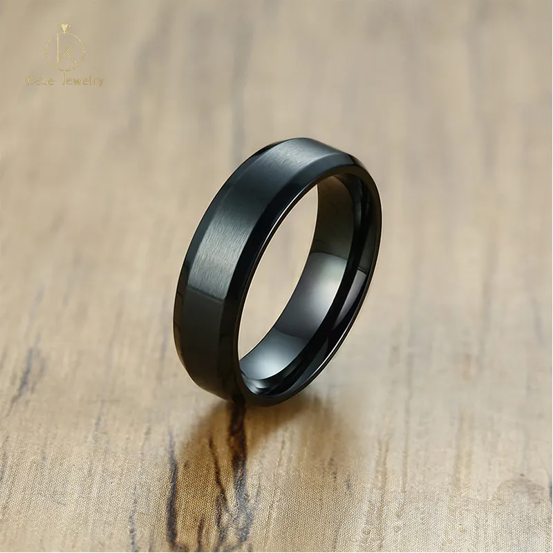 Cool Simple Stainless Steel 8 MM Black Plated Finger RingR-546