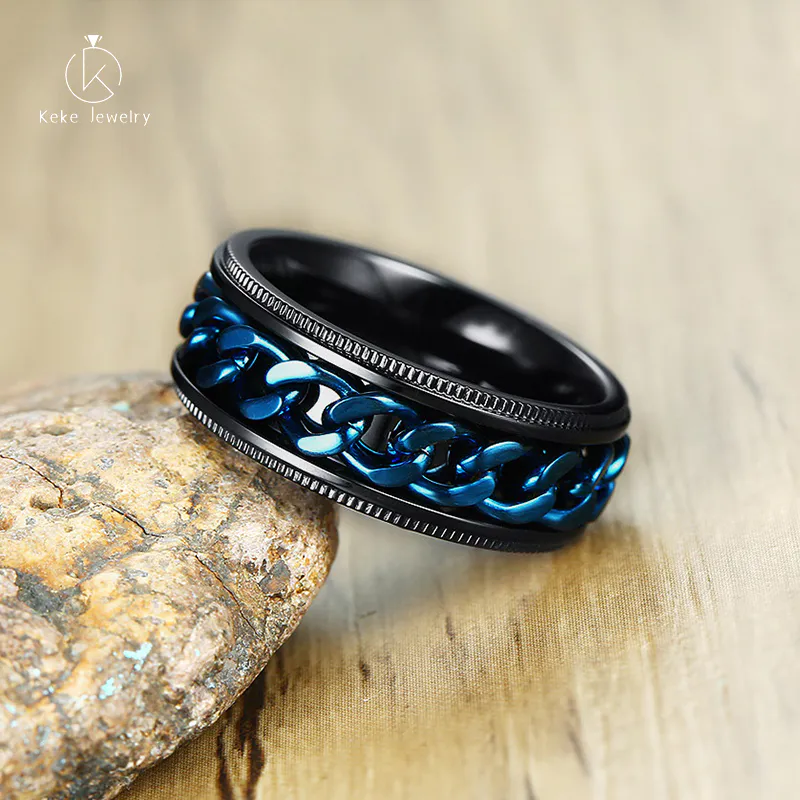 Foshan Keke Jewelry Black Rotatable Chain Titanium Steel Men's Ring R-396
