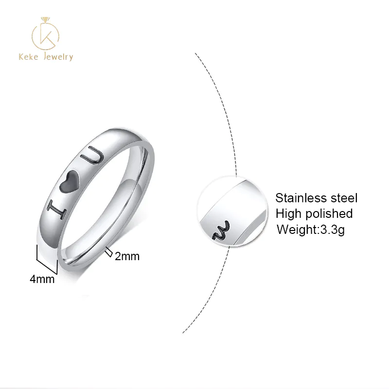 Manufacturer Wholesale Simple stainless steel I love U character couple ring R-502