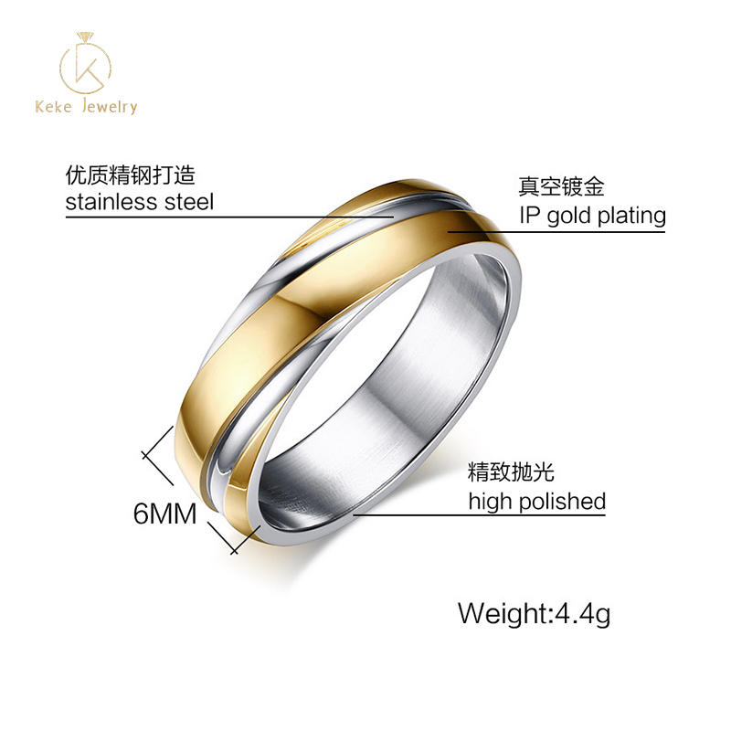 Supplier Wholesale Personalized Simple Twill Plating Gold Titanium Steel Men's Ring R-057G