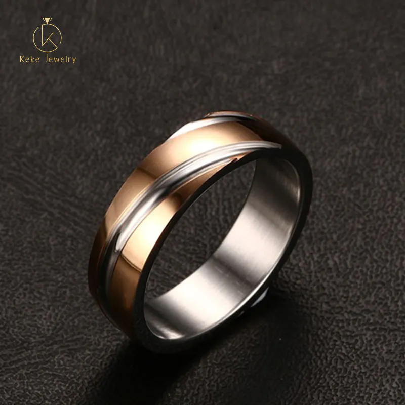 Chinese Manufacturer Unisex Simple Style Rose Gold Titanium Steel Twill Ring R-057R