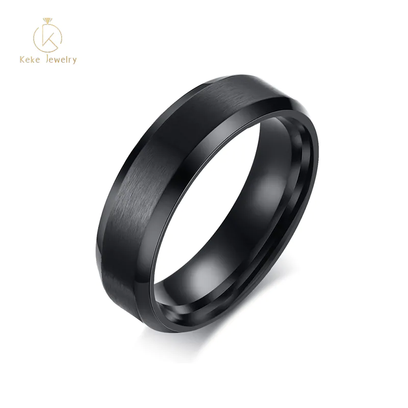 Cool Simple Stainless Steel 8 MM Black Plated Finger RingR-546