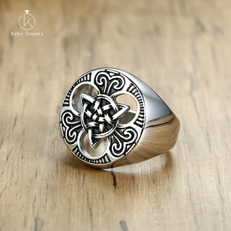 Wholesale European and American personality titanium steel Celtic knot casting men's ring RC-447