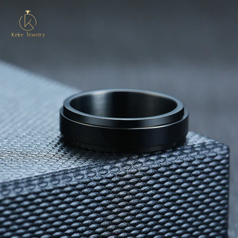Factory direct supply wholesale 6MM rotatable stainless steel gold/steel color/black ring R-193