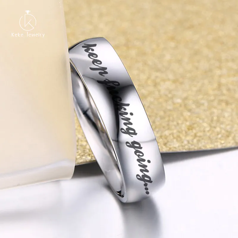 Wholesale Simple style titanium steel gold/silver inspirational slogan ring R-015G-1