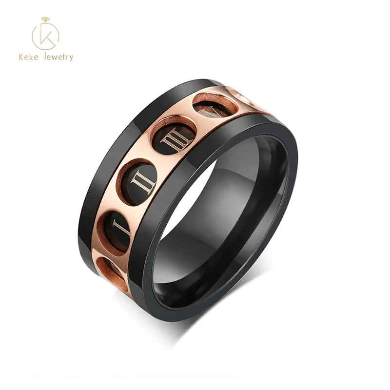 High-end custom Rose Gold Stainless Steel Rotating Roman Numerals Men's Ring R-494