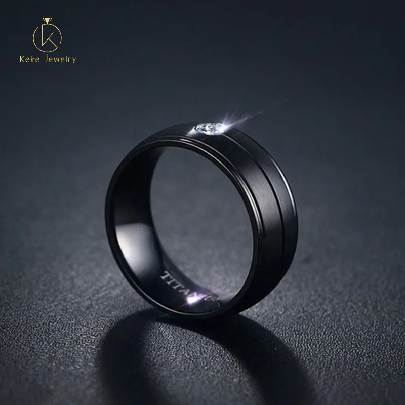 Wholesale Titanium jewelry wholesale men's black ring with rhinestones TR-013