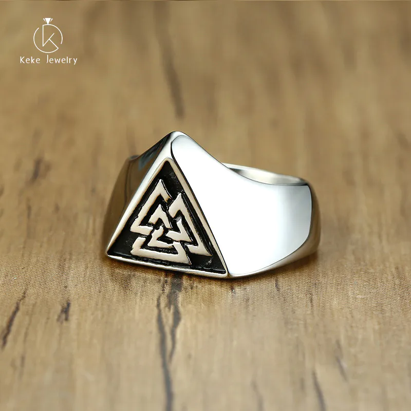 Punk Hip Hop Retro Ring Stainless Steel Triangle Casting Ring RC-446S