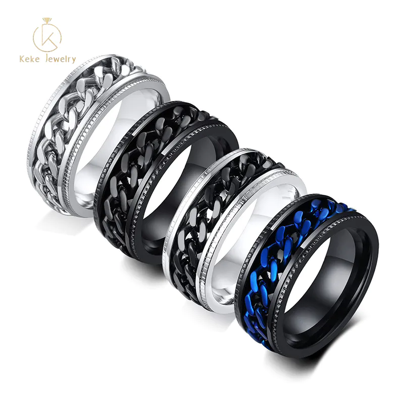 Foshan Keke Jewelry Black Rotatable Chain Titanium Steel Men's Ring R-396