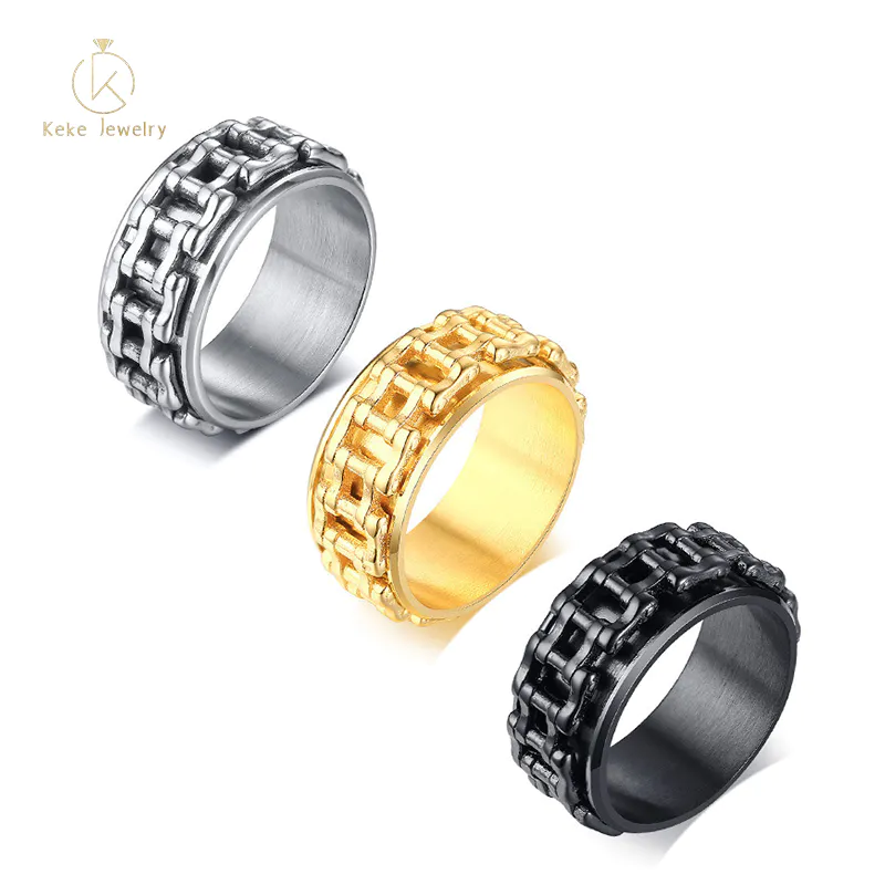 Chinese ManufacturerWholesale Street hip-hop style stainless steel gold chain men's ring R-473G