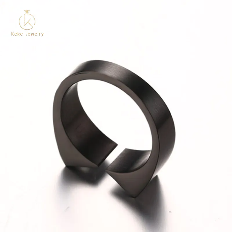 Korean Unisex Black Stainless Steel Open Zircon Ring RC-233