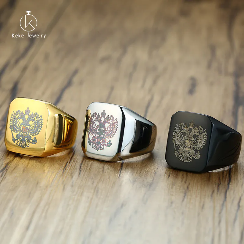 Supplier Wholesale customizable Stainless Steel Russia National Emblem Gold/Black/Silver Ring RC-294