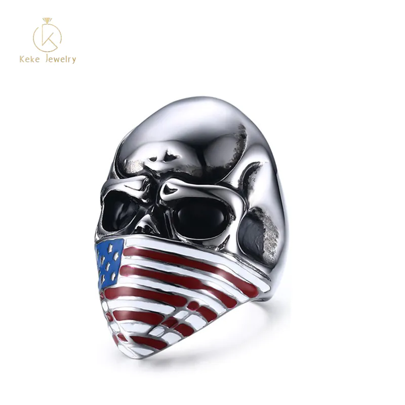 Stainless steel punk European and American style 40MM stainless steel American flag ghost head ring jewelry wholesale RC-302