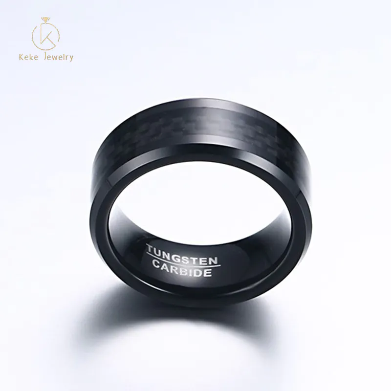 European and American style 8MM carbon fiber tungsten steel black ring TCR-036