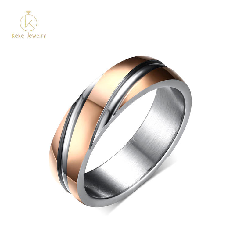 Chinese Manufacturer Unisex Simple Style Rose Gold Titanium Steel Twill Ring R-057R