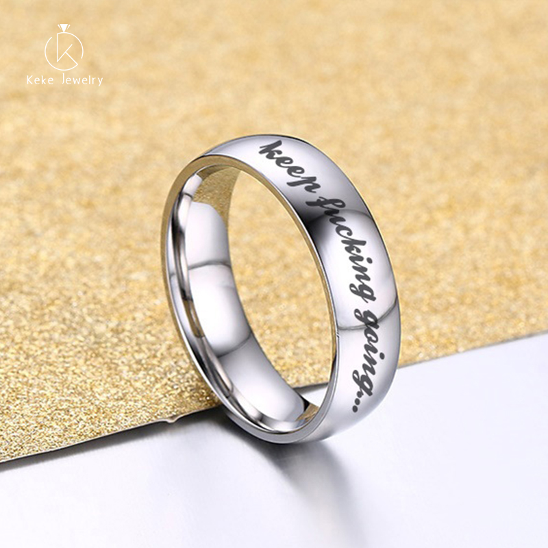 Wholesale Simple style titanium steel gold/silver inspirational slogan ring R-015G-1