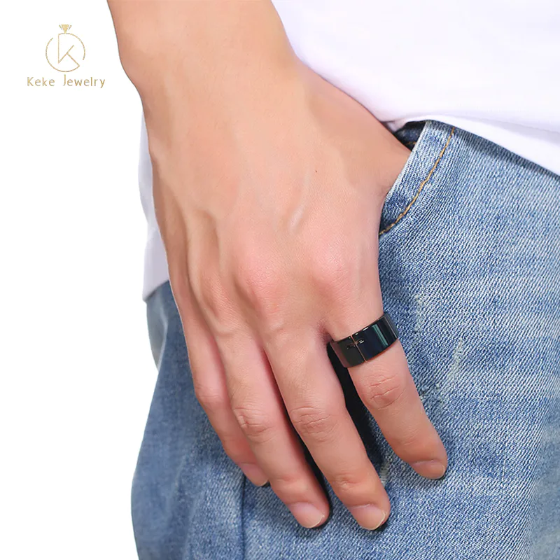 Men's simple design stainless steel Plated black Ring R-526