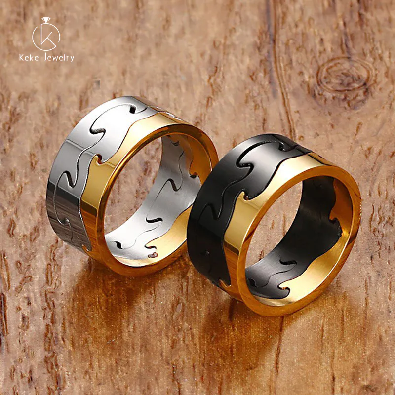Factory wholesale 9.5MM black + gold stainless steel personality Korean men's ring R-261
