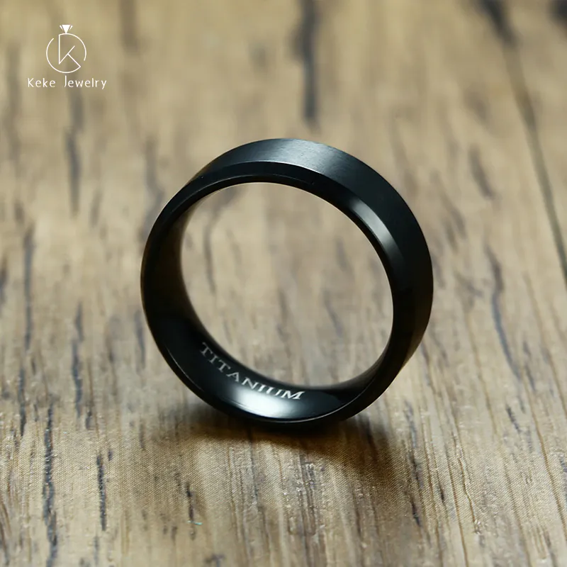 Customizable text 8MM hand-brushed titanium simple ring R-022