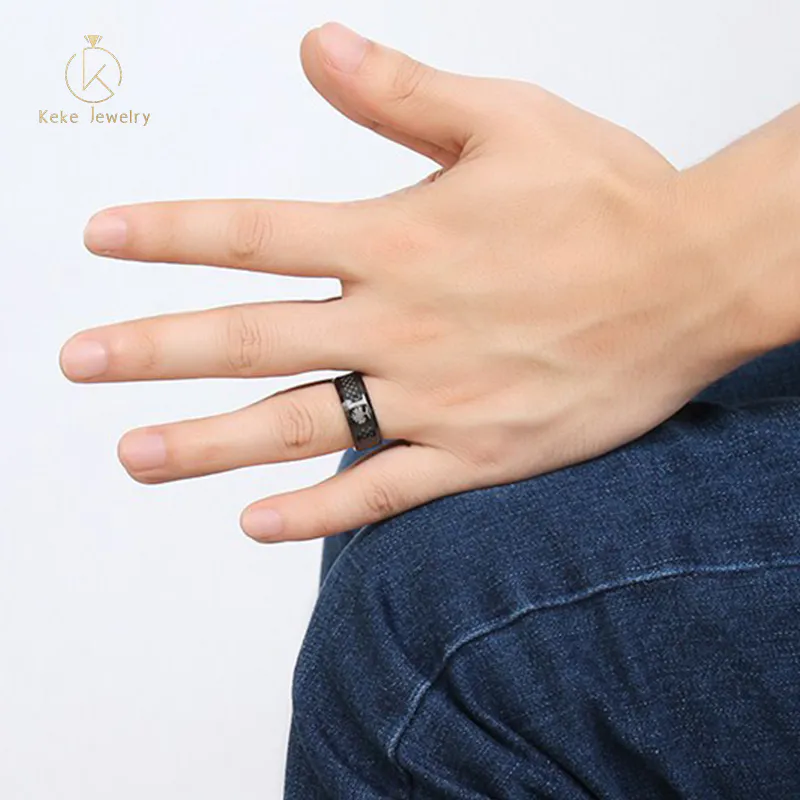 8MM stainless steel carbon fiber men's ring retro personality jewelry tree logo men's ring R-279