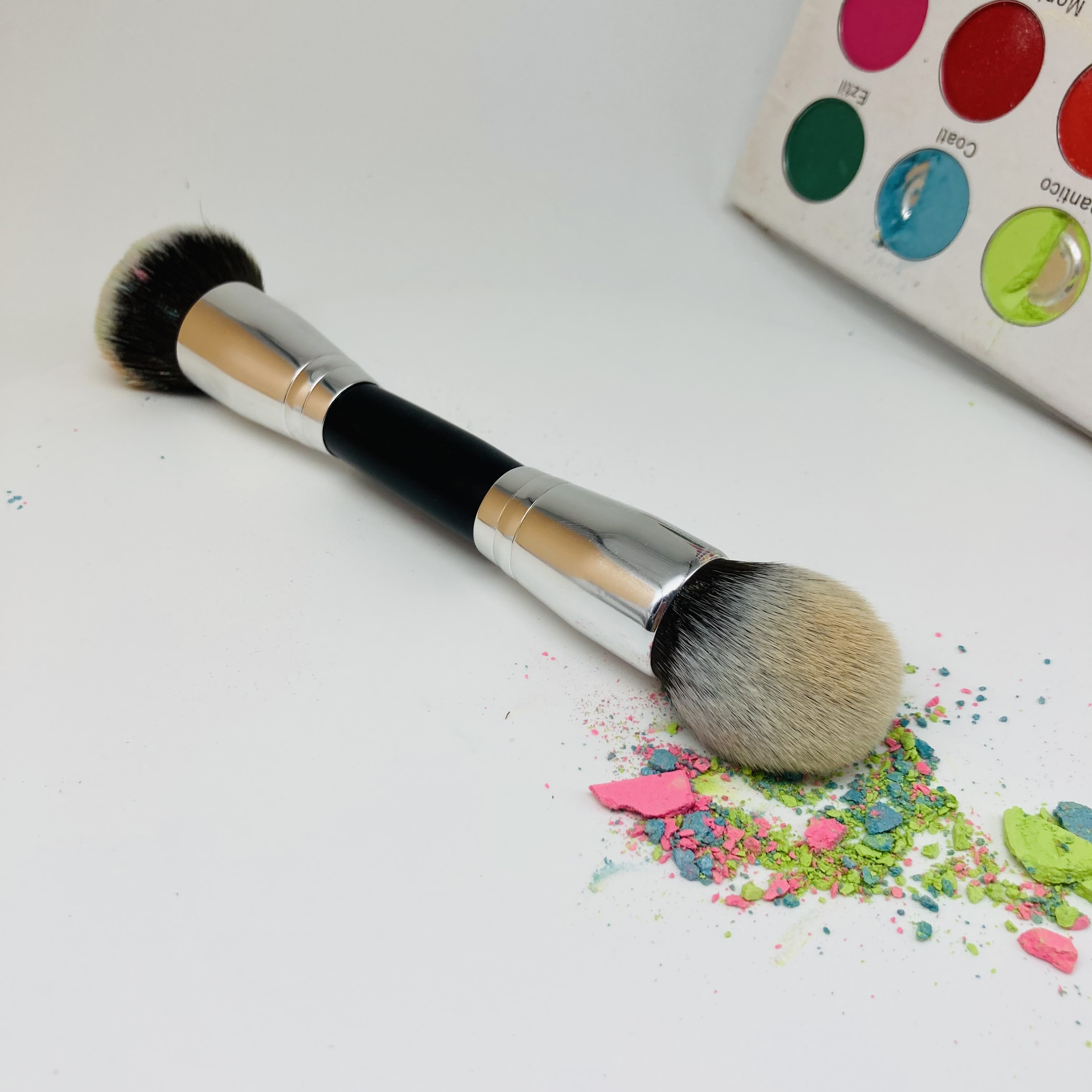 Pinceau de maquillage double face kabuki ensemble de pinceaux en poudre logo personnalisé pinceaux de maquillage en nylon végétalien