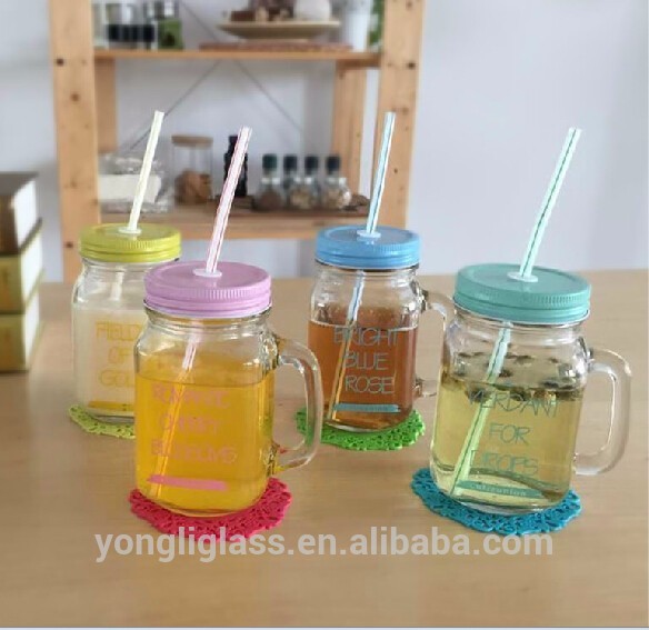 Hight quality glass mason jar with handle and hinged lids,glass mason jars with lids and straw