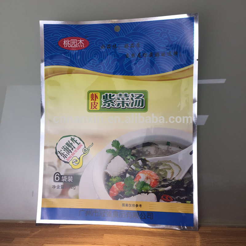 Food grade heat seal plastic bag with grib hole