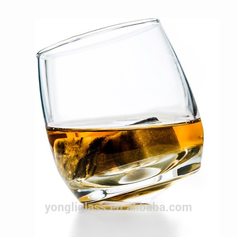 Hot selling whisky glass slanted scotch whisky glass round bottom,wobble shape wine glass