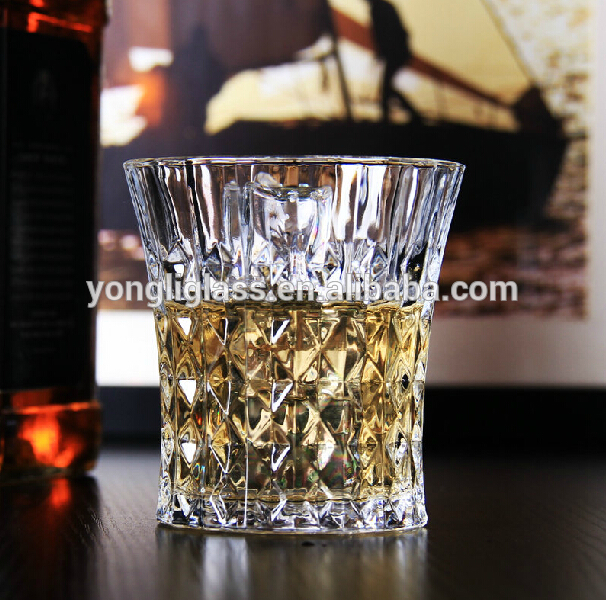 New design diamond whisky glass, engraved crystal whisky glass,old fashion whiskey glass