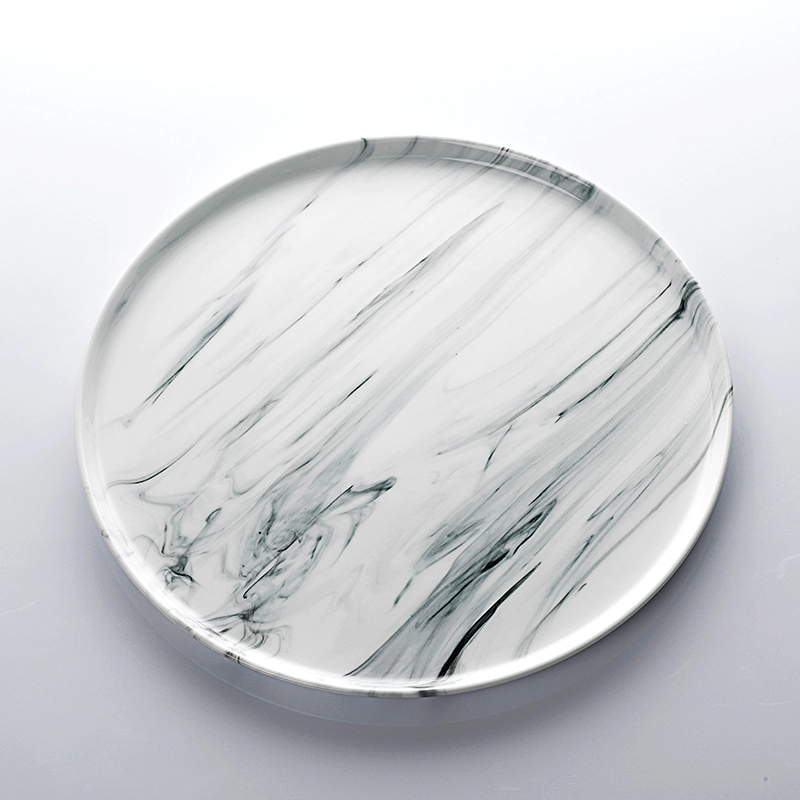 Catering Crockery Banquet Wholesale Dinnerware Porcelain Flat Plate Marble Ceramic for Hotel Buffet>