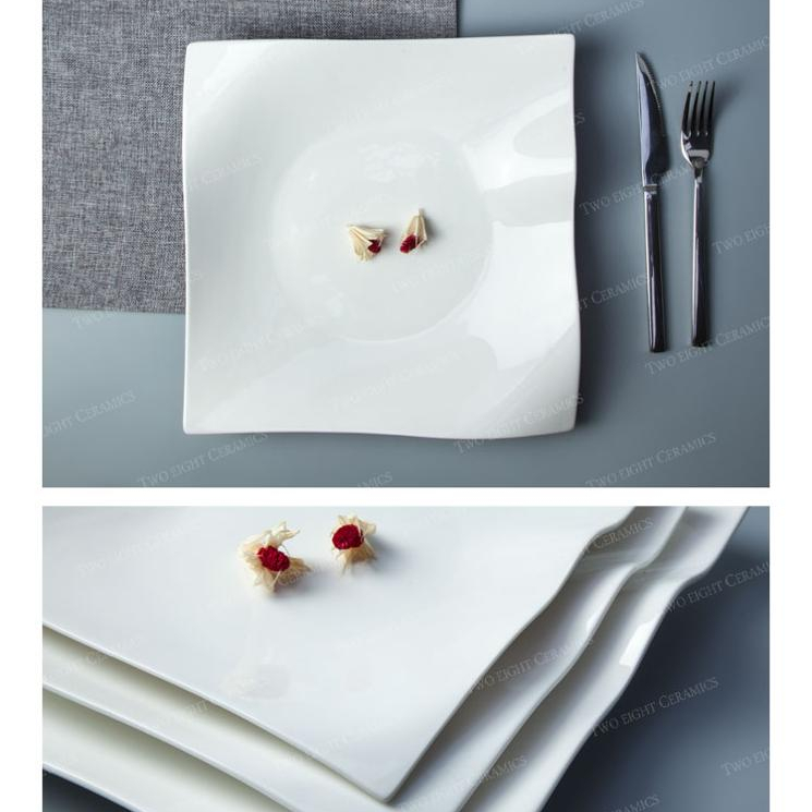 Customized logo square ceramics platters porcelain for kitchen durable material