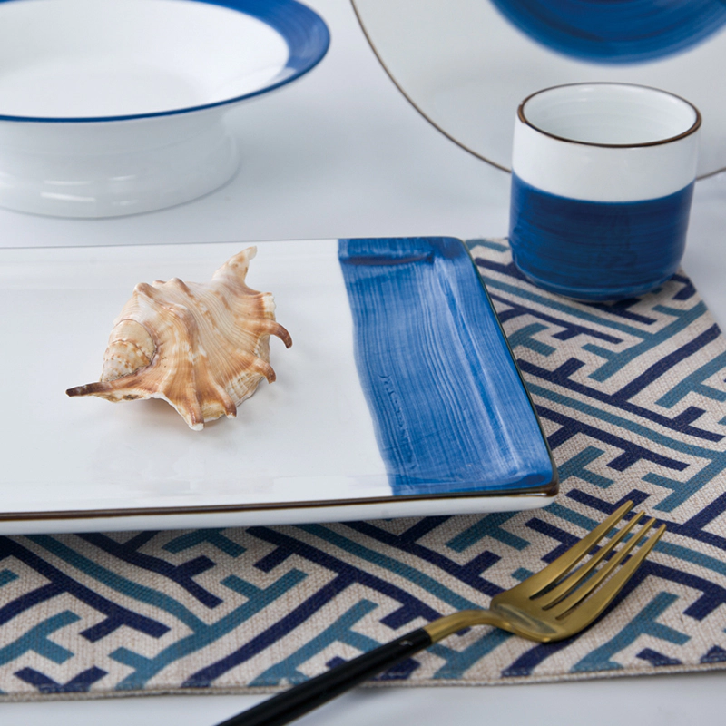 wholesale bluecolored ceramic dinner plate porcelain painting dinnerware set of ceramic plates