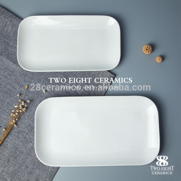 crockery china housewares ceramic platters factory round trim rectangle porcelain plate Eco-Friendly fancy hotel & restaurant