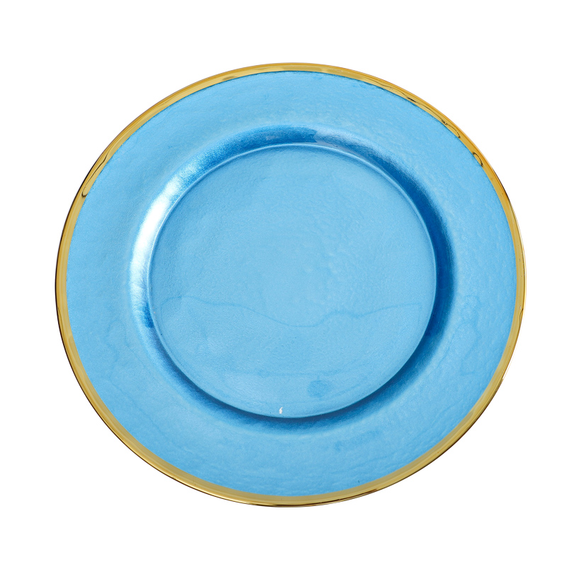 Color Changing Antique Gold Rim Glass Charger Plates Wedding Catering Plates for Banquet