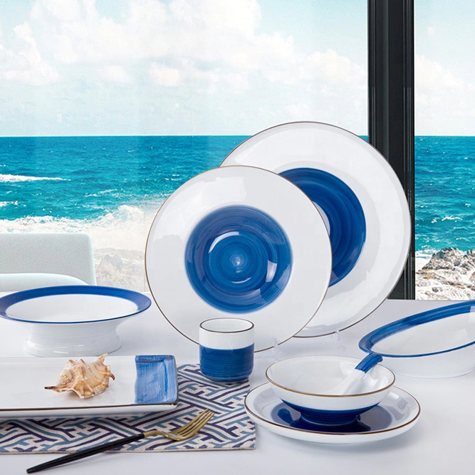 moroccan wholesale ceramic plates blue pasta soup plate porcelain