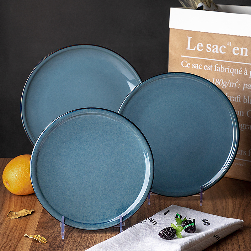 Luxury Blue Dinner Plate Porcelain Ceramic Tableware Plate, Hotel Table Dishes Plate For Dessert Pasta Snack