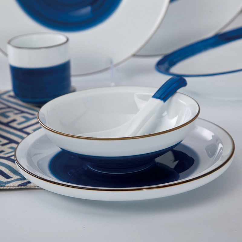 wholesale bluecolored ceramic dinner plate porcelain painting dinnerware set of ceramic plates