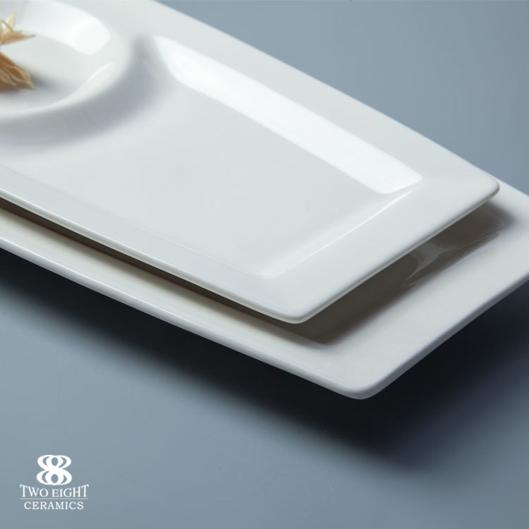 Wholesale rectangular divided plate, ceramic plates dishes for buffet
