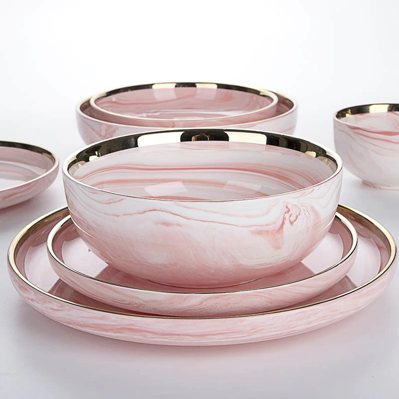 3 Size Microwave Safe Dinnerware Luxury Hotel Supplies China TablewarePink Marble Plate Wedding&