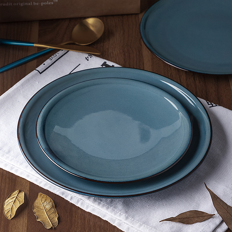 Luxury Blue Dinner Plate Porcelain Ceramic Tableware Plate, Hotel Table Dishes Plate For Dessert Pasta Snack