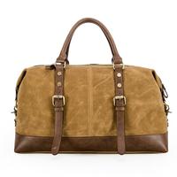 Retro Waxed Leather Canvas DuffelBag Weekend Travel Bag