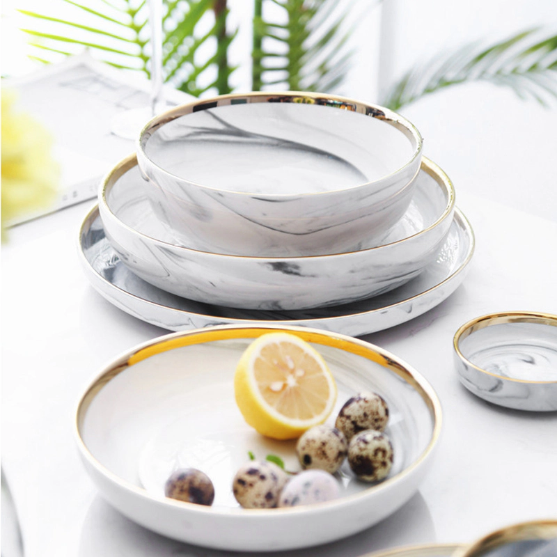 European Gold Rim Grey Porcelain Marble, Latest Product Gold Rim Grey Luxury Marble, Soup Bowl Salad Bowl*