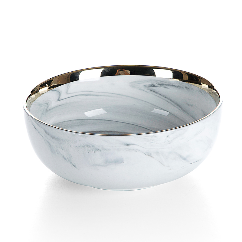Latest ProductRestaurant Porcelain Soup Bowls, Hotel Supplies Gold Rim Grey Marble Crockery Chinese Soup Bowls~