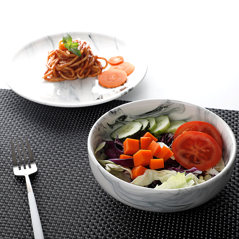 Dinnerware Supplier Hot Sale Porcelain Unique Salad Bowls, Restaurant Ceramic Marble Salad Bowl