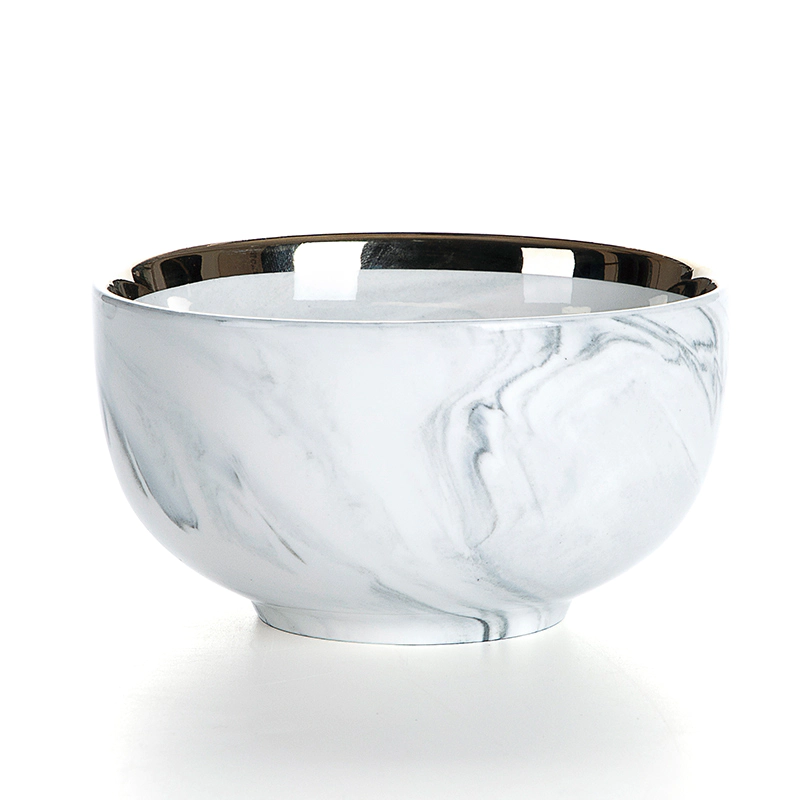 European Gold Rim Wholesale Bowls, Restaurant Supplies Gold Rim Grey Tableware Marble Ceramic Salad Bowl&